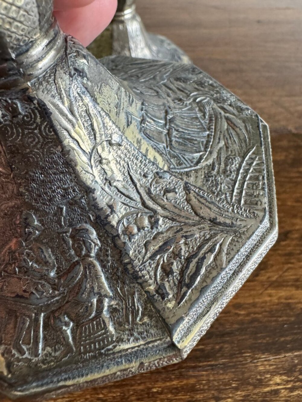 Pair of Etched Silver-Tone Repousse Candle Holders - Picture 11 of 14